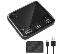 BOOKOO Báscula de Café con Temporizador, Báscula Espresso 0,1 g, 2000 g, 4 Modos, Bluetooth App, Control de Flujo, IP67, Batería 2000 mAh 72 h, USB-C, Espresso y Pour Over, Negra