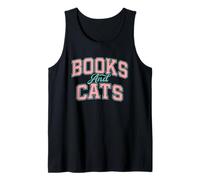 Books and Cat Design Cozy Reading Aesthetic Book Lover Cat Camiseta sin Mangas