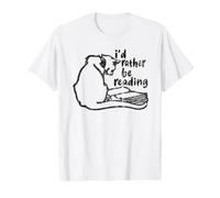 Books and Cats Gato Leyendo I'D Rather Be Reading Cat Camiseta gráfica económica, Hombre, Blanco, S