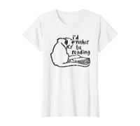 Books and Cats Gato Leyendo I'D Rather Be Reading Cat Camiseta gráfica económica, Mujer, Blanco, XS