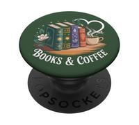 Books and Coffee Book Lover Bookish Green Book Theme Reading PopSockets PopGrip Adhesivo