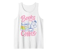 Books and Coffee Reading Lover Bookish Cafe Aesthetic Camiseta sin Mangas