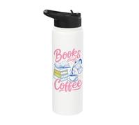 Books And Coffee Reading Lover Bookish Cafe Aesthetic Stainless Steel Insulated Water Bottle