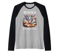 Books Are Magical Dragon Book Lover Read Books Happy Dragons Camiseta Manga Raglan