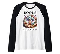 Books Are Magical Dragon Book Lover Read Books Happy Dragons Camiseta Manga Raglan