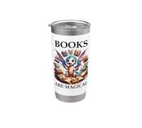 Books are Magical Dragon Book Lover Read Books Happy Dragons Vaso térmico de acero inoxidable de doble pared