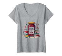 Books Are My Jam, caprichoso Regalo para Lector de Bookworm Camiseta Cuello V, Mujer, Gris Jaspeado, XXL