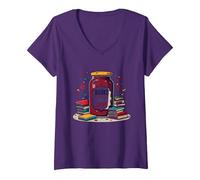 Books Are My Jam, caprichoso Regalo para Lector de Bookworm Camiseta Cuello V, Mujer, Morado, M