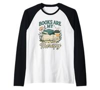 Books Are My Therapy Cozy Book Lover Reading & Coffee Camiseta Manga Raglan