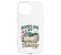 Books Are My Therapy Cozy Book Lover Reading & Coffee Carcasa para iPhone 15