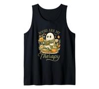 Books Are My Therapy Cute Ghost Halloween Reader Camiseta sin Mangas