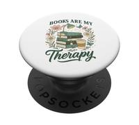 Books Are My Therapy Floral Books & Desk Lamp Book Lover PopSockets PopGrip Adhesivo