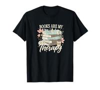 Books Are My Therapy Floral Stack Book Lover Graphic Camiseta