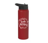 Books Are My Therapy Lover Bookish Librarian Boho Floral Stainless Steel Insulated Water Bottle
