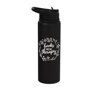 Books Are My Therapy Lover Bookish Librarian Boho Floral Stainless Steel Insulated Water Bottle