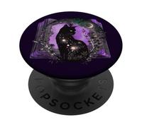 Books & Cats Witch Bookish Witchy Black Cat Book & Cat Lover PopSockets PopGrip Adhesivo