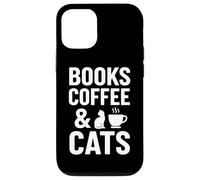 Books Coffee & Cats - Cita Divertida y acogedora para Lector de Gatos Carcasa para iPhone 12/12 Pro