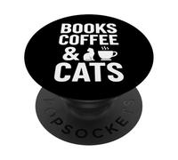 Books Coffee & Cats - Cita Divertida y acogedora para Lector de Gatos PopSockets PopGrip Adhesivo
