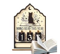 Books Read Counter - Wood 13.7x3.5x18.2cm | Book Tracker, Cat Theme Decorative Desk Ornament For Counting Up To 999 Books Read This Year | Perfect For Christmas Bathroom Counter and Bookish Readers