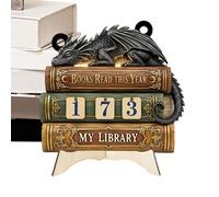 Books Read Counter, Wooden Reading Challenge Ornament, Dragon Embossed Book Tracker with Engraved Design, Natural Wood Material, Reading Goal Display Decor for Bookshelf Bedroom Study Room