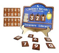 Books Read Tracker - Wooden Reading Challenge Sign, Changeable Number Plate Counter with Lantern Pattern, Easy Swap Tiles and Tabletop Stand, Ideal for Students Clubs Bookshelf Study Room Decor