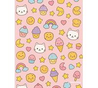 Booksaill Kawaii Notebook: 8.5 x 11” - Cute Cat & Sweets Design - 120 Pages Wide Ruled - Pastel Journal for Girls, Teens, and Stationery Lovers