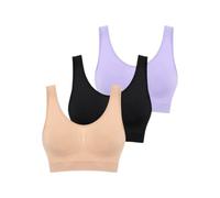Boolavard - Conjunto de 3 Sujetadores sin Costuras para Mujer, Sujetador sin Aros, Top Corto, Sujetador Deportivo Suave (FR/ES, Letras, XXL, Regular, Regular, Beige Negro Lila)