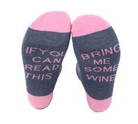 Boolavard If You Can Read This - Calcetines de algodón peinado con texto en inglés "If You Can Read Thing", para cerveza, café, chocolate, vino, talla 6-11, para hombres y mujeres, Vino-Azul/Rosa, ^