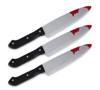 Boolavard [Pack de 3] Cuchillo de utilería estilo slasher para Halloween: Juguete de cuchillo de carnicero ensangrentado y realista de 15 pulgadas (38 cm)