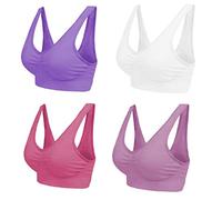 Boolavard Sujetador Cómodo para Mujer, Clásico Bustier, Push Up y Sin Aros (FR/ES, Letras, L, Regular, Regular, Blanco, Púrpura Claro, Lila y Rosa)