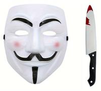 Boolavard V for Vendetta - Máscara facial sangrienta cuchillo de cocina para Halloween, juego de fiesta de chef de terror