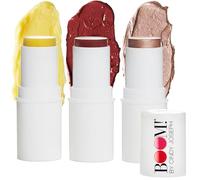 BOOM! by Cindy Joseph Boomstick Trio, incluye barra de rubor en bayas, barra iluminadora y barra hidratante, paquete de 3 barras de maquillaje veganas multiuso para pieles maduras