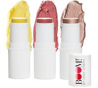 BOOM! by Cindy Joseph Boomstick Trio, incluye barra de rubor en rosa nude, barra iluminadora y barra hidratante, paquete de 3 barras de maquillaje veganas multiuso para pieles maduras