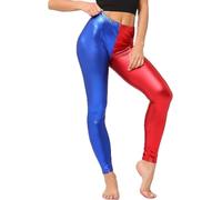 BOOM Prime Leggings metálicos Brillantes con Aspecto Mojado para Mujer, Pantalones elásticos con Cintura líquida (Rojo/Azul, M/L)