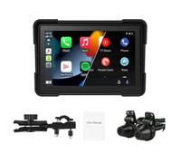 BOOMBOOST Pantalla táctil portátil de 5 pulgadas para motocicleta, CarPlay inalámbrico y Android Auto pantalla táctil dual Bluetooth, IP66 impermeable, compatible con Siri y G-oogle Assistant+cámaras
