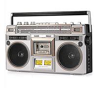 Boombox Bluetooth retro de los años 80 con reproductor de cassette, radio AM/FM, altavoz, aumento de graves, conector para auriculares, entrada SD/USB para reproducción de música nostálgica