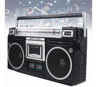 Boombox de casete portátil, Boombox con reproductor de CD retro estilo clásico de los años 80, compatible con entrada SD/USB, con radio AM/FM, grabadora de para viajes de reuniones familiares,Black