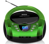 Boombox portátil | CD/CD-R | USB | Reproductor de Radio FM | Entrada AUX | Conector para Auriculares | Radio Infantil | Sistema estéreo | Sistema Compacto (Golo Green)