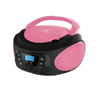Boombox - Reproductor portátil - CD - USB - Radio FM - Entrada AUX-IN - Toma para auriculares - Radio para niños - Canal estéreo - Sistema compacto - Rosa brillante (Pretty Pink)