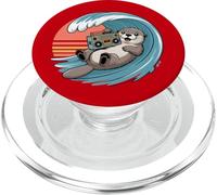Boombox Retro de los 80 al Atardecer surfeando nutrias Marinas PopSockets PopGrip para MagSafe