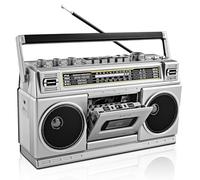 Boombox Retro de los 80 con Bluetooth y Reproductor de Casete | Radio Am/FM/OL, Sonido de Graves Potente 24W, Reproducción USB & Micro SD - Toma de Auriculares y Portátil para Interior/Exterior