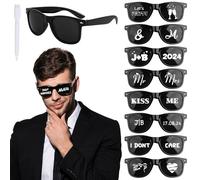 BOOMTOP 12 Pares Gafas de Sol para Fiesta Hombre, Novio, Negras Vintage, Hippies - Con Rotulador Modificable Blanco para Escribir