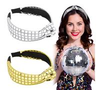 BOOMTOP 2pcs Diadema Mujer Fiesta, Diadema Pelo Tela con Lentejuela, Diadema Brillo Boda Carnaval, Diadema Fiesta con Nudo, Accesorios Pelo Disfraz Mujer Niñas Cabeza, Dorado + Plateado