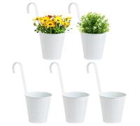 BOOMTOP 5pcs Maceta Colgante Metal Blanca, Maceta Cubo Flores Plantas, Cubo Macetero con Gancho Extraíble, Maceta Cubo Planta Jardín Pared Balcón Valla Hogar Patio Exterior Interior, con Agujero