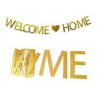 BOOMTOP Banner Welcome Home Pancartas Bienvenida Bunting Banner de Papel con Purpurina para Decoración Hogar Fiestas Ceremonias
