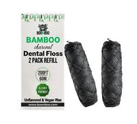 BOONBOO Recambio de hilo dental | Fibra tejida de carbón de bambú | 2 piezas de 100 pies/30 m - Total 200 pies/60 m | Natural, sostenible, biodegradable (sin sabor)