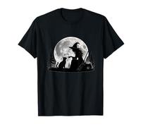 Boop Bruja y Gato | Divertido Halloween Silueta Luna Camiseta