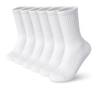 BOOPH 6 pares de calcetines deportivos para niños y niñas de alto rendimiento, acolchados, gruesos, de algodón, para niños y niñas de 5 a 14 años, Blanco, 7 Jahre-10 Jahre