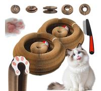 Boopz Ball for Cats, Kitty Curls Cat Scratcher,Flexible Curls Cat Scratcher to Indoor Cats, plegable acordeón Magic Organ Scratch Board Toy with Bell Balls & Track Adventure (2 piezas)