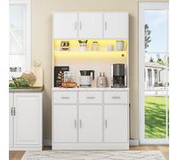 boorbin 100 x 40 x 180 cm, buffet multifuncional con iluminación LED con mando a distancia, cajones, estantes ajustables, agujeros para guía de cables y enchufes (blanco)